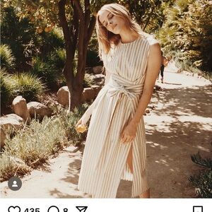 Doen Striped Cream and Tan Midi Dress